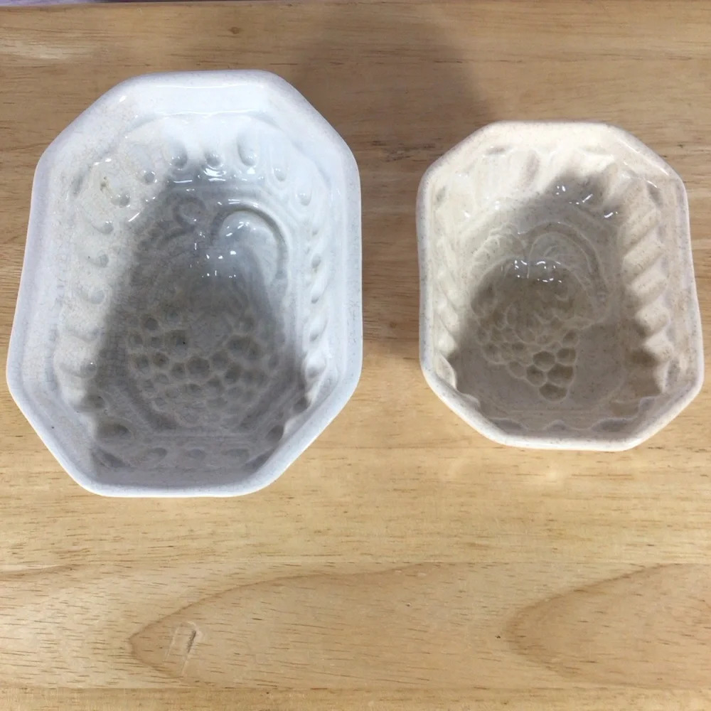 Vintage Stoneware Grape Design Pudding Molds - Set of 2